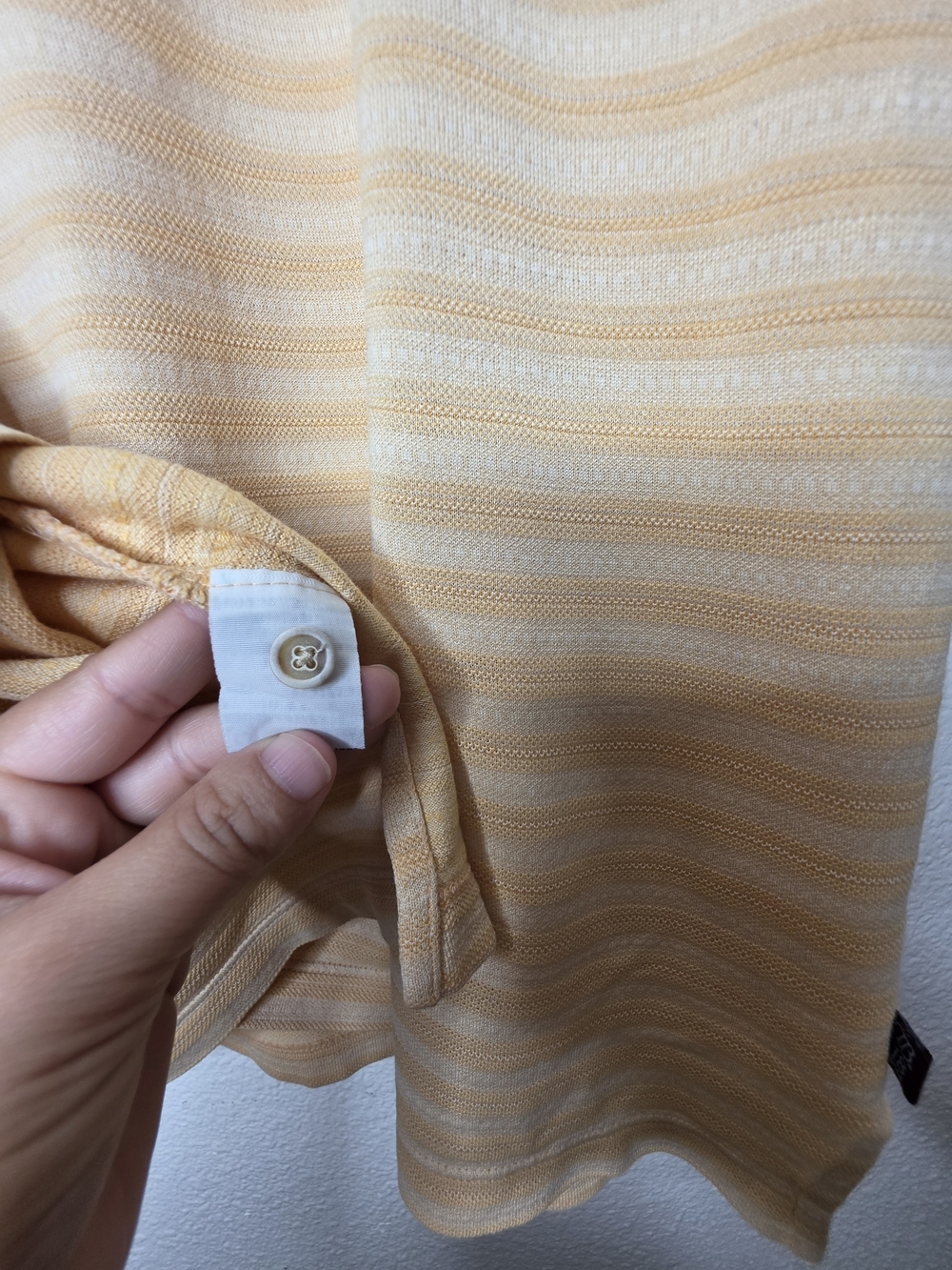 Tommy Bahama 18 Golf Mens L Yellow Beige Striped Short Sleeve Polo Palm Tree - Picture 9 of 15